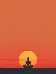 Leinwandbilder - A person sits cross-legged in meditation against a vibrant sunset, embracing tranquility and reflection in the fading light. Generative AI