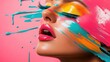 © Dulemegapixel - A close examination of a model's face covered in vibrant paint including shades of blue, yellow, and pink, creating a mesmerizing display of texture and luminosity.
