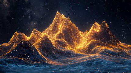 Wall Mural - digital landscape of glowing wireframe mountains