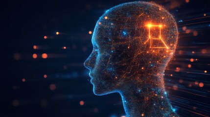 Wall Mural - a digital rendering of a human head with glowing lines and particles, representing artificial intell