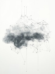 Fototapete - A visual representation of a data cloud, featuring thin lines radiating outward to symbolize the interconnectedness of digital information. Generative AI
