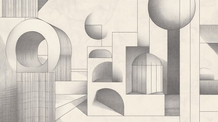 Line art illustration showcasing abstract three dimensional architecture