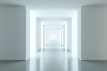  Bright light at the end of white minimalist corridor leading to hope and success