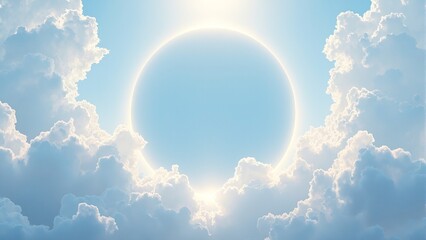 Wall Mural - tranquil circular space with fluffy clouds and golden sunlight evoking hope