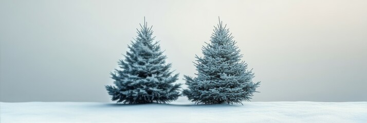 Wall Mural - Lonely evergreen tree stands in a snowy field surrounded by fog on a winter day