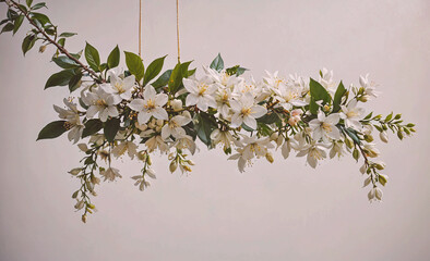 Poster - White flower arrangement hanging from a branch