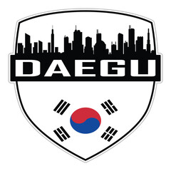 Wall Mural - Daegu South Korea Flag Skyline Cityscape Silhouette Travel Souvenir Sticker Isolated Vector