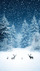 Wall Mural - Two deer stand in a snowy forest with falling snow.