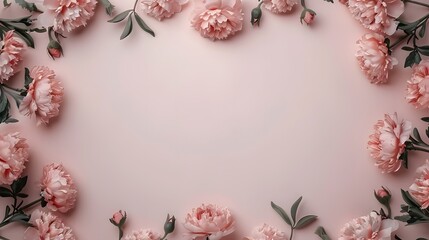 Wall Mural - Soft Pink Peony Border on Pastel Pink Background – Elegant Floral Frame for Wedding Invitations, Greeting Cards, and Romantic Designs

