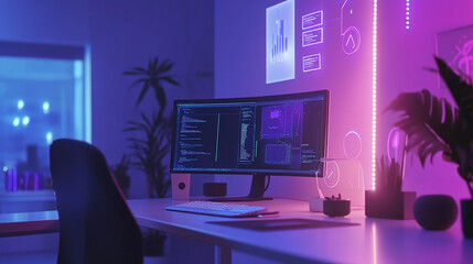 A computer screen shows lines of code during a nighttime work session
