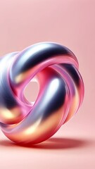 Wall Mural - a shiny, metallic, pink and silver abstract shape rests on a pink background