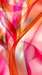 Wall Mural - pink, red, and orange sheer fabric flows in the wind, creating an abstract pattern