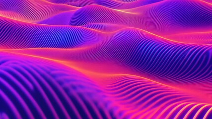 Wall Mural - A close-up view of a vibrant, digital landscape with pink and blue waves