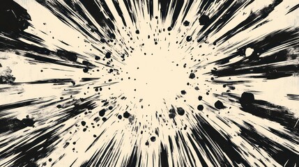 Aufkleber - Abstract black and white radial design with a burst of light in the center and scattered black dots against a light background.
