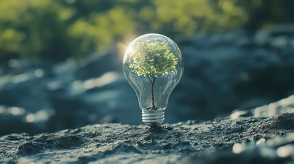 Aufkleber - Tree growing in light bulb with sunshine in nature. Saving energy and eco concept. Earth hour.
