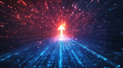 Aufkleber - A white arrow points upwards, surrounded by a glowing red and blue light, symbolizing growth, progress, and success.