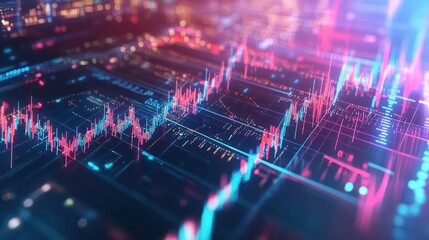 Leinwandbilder - Perspective view of stock market growth, business investing and data concept with digital financial chart graphs, diagrams and indicators