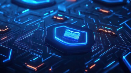 Aufkleber - A close-up of a glowing blue folder icon on a futuristic, abstract, technological, circuit board.