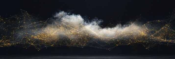 Fototapete - A conceptual representation of a cloud formation with thin lines radiating outward, symbolizing data connectivity in a digital space. Generative AI