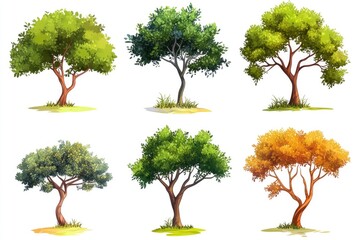 Wall Mural - A set of four different trees on a plain white background