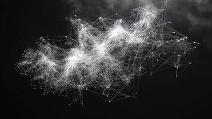 Fototapete - A digital data cloud is depicted, featuring thin lines radiating outward, symbolizing interconnectedness and information exchange. Generative AI