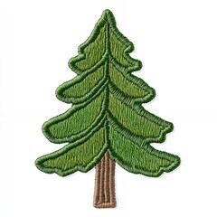 A green and brown embroidered pine tree patch isolated on a white background.