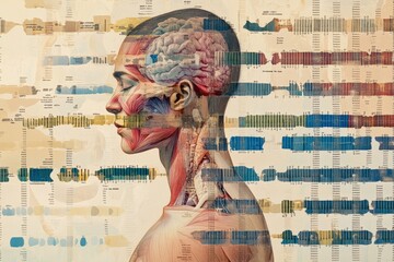 Poster - A human silhouette overlays genetic code, illustrating the connection between biology and DNA structure in a thought-provoking design. Generative AI