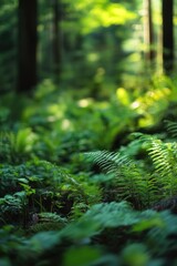 Wall Mural - A lush forest with many green plants and foliage