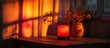 © AImmersive Imagery - Sunset projector lamp emitting warm red light against a dark backdrop perfect for creating a cozy atmosphere