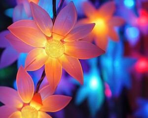Wall Mural - vibrant electronic floral lights