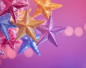 Canvas Print - vibrant and colorful christmas themed stars against a striking purple and pink gradient backdrop