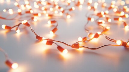 Wall Mural - warm light garlands on a white background showcasing festive decorations made using modern technolog
