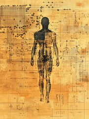 Aufkleber - An intricate overlay of genetic code alongside a human silhouette emphasizes the connection between human biology and scientific innovation. Generative AI