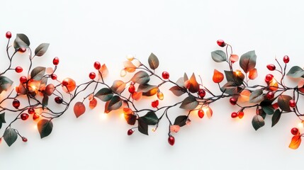Wall Mural - warm light garlands on a white background showcasing festive decorations made using modern technolog