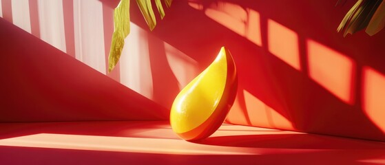 Wall Mural - a vibrant red backdrop featuring an object in yellow and red hues