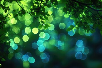 Wall Mural - bokeh circles in shades of green and blue create a captivating background effect