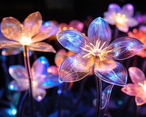 Wall Mural - vibrant electronic floral lights
