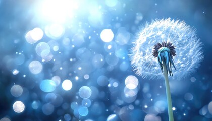 Poster - light effect featuring lens flares and white glowing starburst sparkles on a blue background creatin