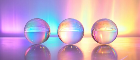 Sticker - three crystal spheres arranged in a row with a vibrant rainbow light display creating a beautiful ba