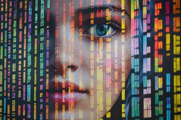 Aufkleber - A human silhouette merges with genetic code, symbolizing the relationship between DNA and personal identity in genetics. Generative AI