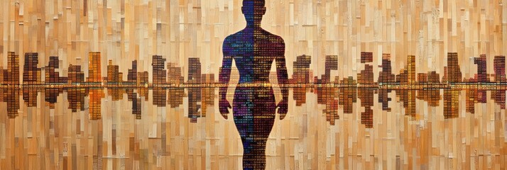Aufkleber - A human figure emerges from intricate genetic code patterns, showcasing the bond between human identity and genetic composition. Generative AI