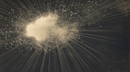 Fototapete - The artwork depicts a data cloud connected by thin lines, symbolizing data movement and network interactions in a digital landscape. Generative AI