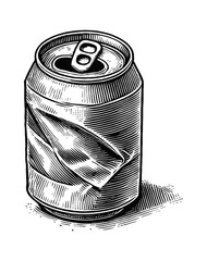 Wall Mural - crushed soda can engraving black and white outline