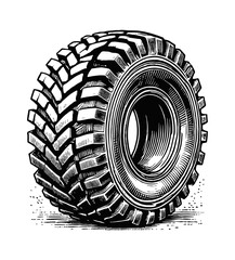 Wall Mural - tractor tire engraving black and white outline