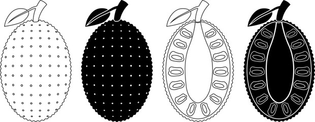 Wall Mural - outline silhouette jackfruit icon set
