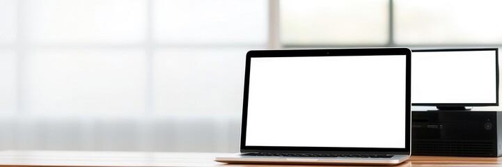 Wall Mural - high-quality laptop screen mockup with a blank web page display, mockup, presentation