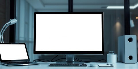 Wall Mural - modern laptop with blank web screen mockup for digital design showcase, technology concept, mockup