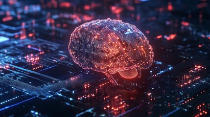 Illustration of a machine learning process featuring artificial intelligence, deep data mining, and machine learning as components of modern computer technology concepts, portrayed in a 3D rendering