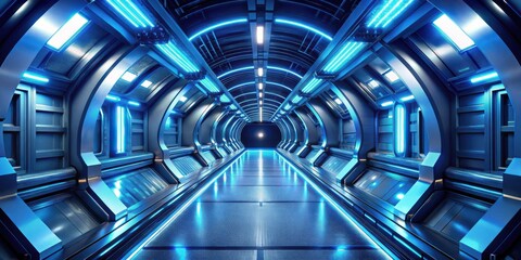 Wall Mural - a futuristic tunnel illuminated by bright blue lights, creating a visionary and enchanting atmospher