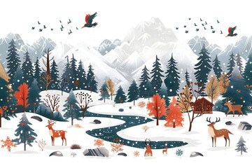 Wall Mural - christmas design elements, vector set happy merry christmas snowman card christmas decorative banner